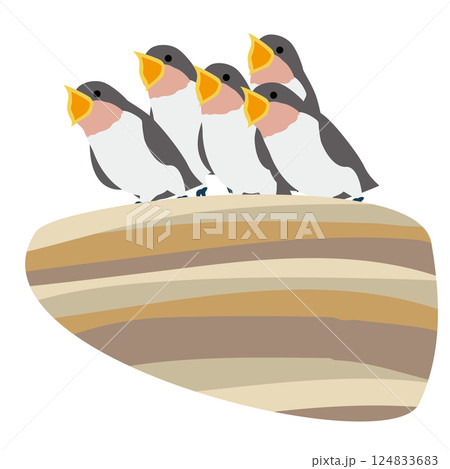 鳥の巣の中で空腹を訴える元気なツバメの雛のベクターイラスト 124833683
