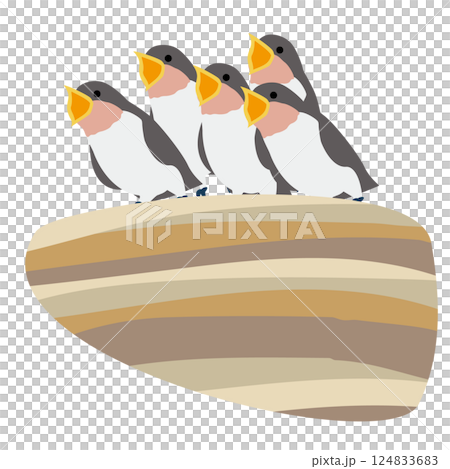 鳥の巣の中で空腹を訴える元気なツバメの雛のベクターイラスト 124833683