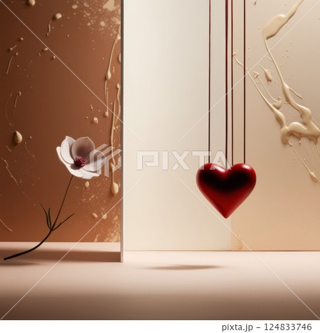 Romantic Composition of Hearts and Flowers for Valentines Day Celebrations 124833746