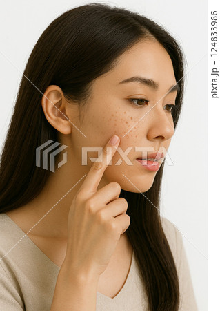 シミに悩む女性 シミに悩む女性 124833986