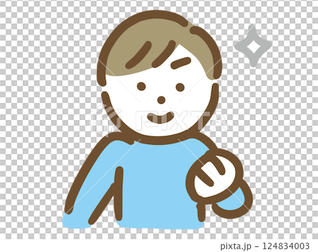 片手でガッツポーズしている男性 片手でガッツポーズしている男性 124834003