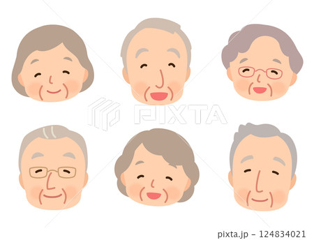 笑顔のシニア男女　高齢者のグループ　顔　アイコン 124834021