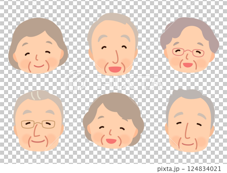 微笑的老年男女，老年人群體，面部圖標 124834021