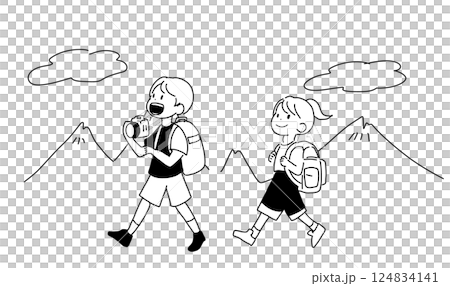 ハイキングする子ども達 ハイキングする子ども達 124834141