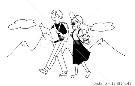 ハイキングをする夫婦 124834142