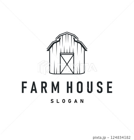 farm house design simple barn livestock logo concept illustration of a farm barn with a simple line concept, old vintage, antique, business brand symbol template farm house design simple barn livestock logo concept illustration of a farm barn with a simple line concept, old vintage, antique, business brand symbol template 124834182