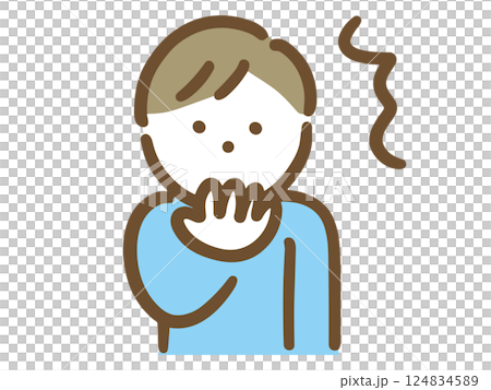 口に手を当てて驚く私服の若い男性(上半身) 口に手を当てて驚く私服の若い男性(上半身) 124834589