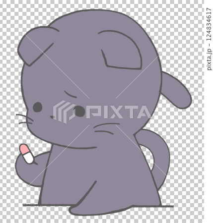 悲しげに薬を見つめる黒猫 124834617