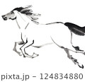 走る姿の馬　水墨画 124834880