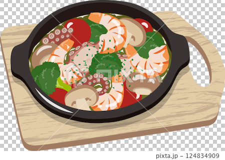 Seafood Ajillo with base plate Seafood Ajillo with base plate 124834909