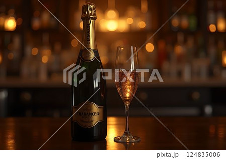 シャンパンボトルとグラスが輝く大人のバータイム32 AI生成画像 シャンパンボトルとグラスが輝く大人のバータイム32 AI生成画像 124835006
