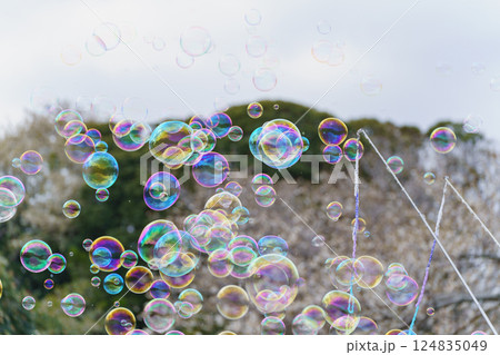 道具を使って大量のシャボン玉を作る 道具を使って大量のシャボン玉を作る 124835049