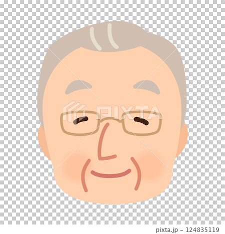 笑顔のシニア男性　高齢者　顔　アイコン 124835119