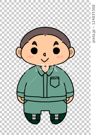 一名身穿綠色工作服的光頭男子 124835308