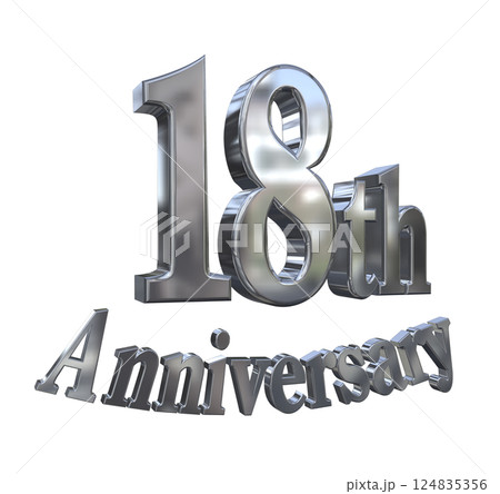 3DCG文字「18th Anniversary/18周年マークキラキラ」シルバー,銀 124835356