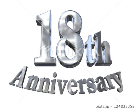 3DCG文字「18th Anniversary/18周年マークキラキラ」シルバー,銀 124835358