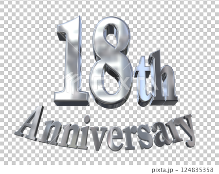 3DCG文字「18th Anniversary/18周年マークキラキラ」シルバー,銀 124835358