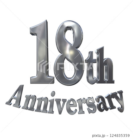 3DCG文字「18th Anniversary/18周年マークキラキラ」シルバー,銀 124835359