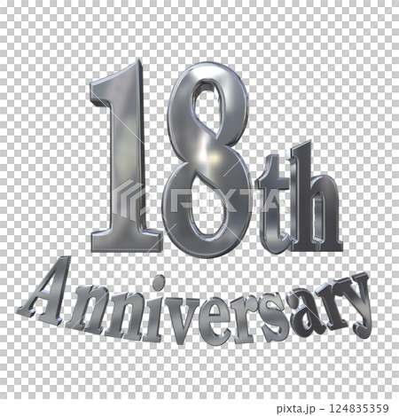 3DCG文字「18th Anniversary/18周年マークキラキラ」シルバー,銀 124835359