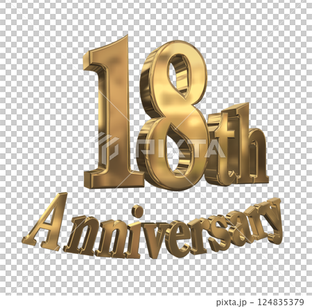 3DCG文字「18th Anniversary/18周年マークキラキラ」ゴールド,金 3DCG文字「18th Anniversary/18周年マークキラキラ」ゴールド,金 124835379