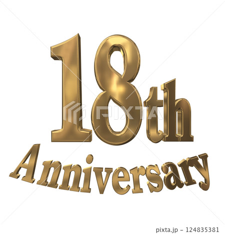 3DCG文字「18th Anniversary/18周年マークキラキラ」ゴールド,金 3DCG文字「18th Anniversary/18周年マークキラキラ」ゴールド,金 124835381