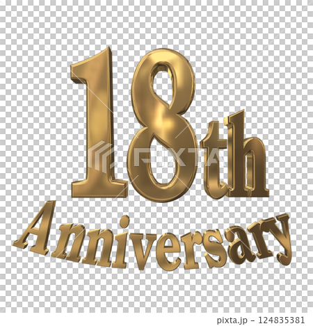 3DCG文字「18th Anniversary/18周年マークキラキラ」ゴールド,金 3DCG文字「18th Anniversary/18周年マークキラキラ」ゴールド,金 124835381