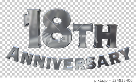 3DCG文字「18th Anniversary/18周年マークキラキラ」シルバー,銀 124835406