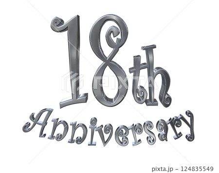 3DCG文字「18th Anniversary/18周年マークキラキラ」シルバー,銀 124835549