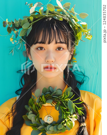 アジア人女性ポートレートとナチュラルスタイル, 自然を取り入れた美しい女性の肖像 アジア人女性ポートレートとナチュラルスタイル, 自然を取り入れた美しい女性の肖像 124835702