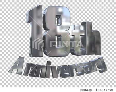 3DCG 字母“18 週年/18 週年紀念標誌閃光”銀色,銀色 3DCG 字母“18 週年/18 週年紀念標誌閃光”銀色,銀色 124835756