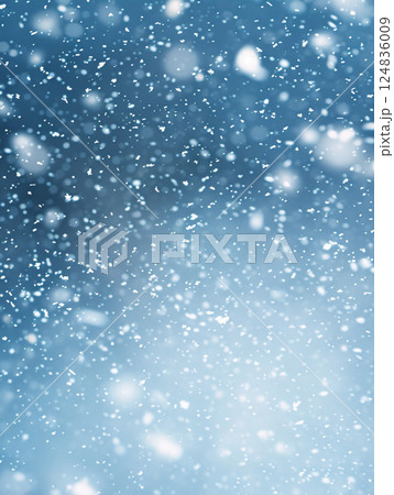 雪の背景-キラキラ輝く雪の結晶と柔らかな冬の風景 124836009