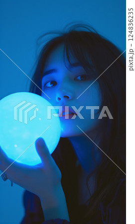 光るクリスタルボールを持つ神秘的なアジア人女性 光るクリスタルボールを持つ神秘的なアジア人女性 124836235