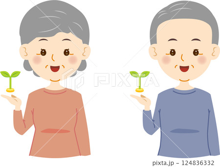 お金から芽が出ている　シニア男女 124836332
