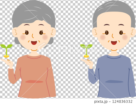 お金から芽が出ている　シニア男女 124836332