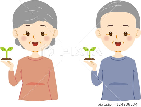 新芽を持ったシニア男女 124836334