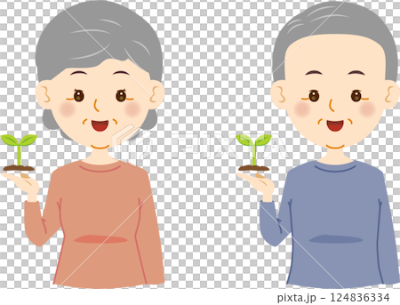 新芽を持ったシニア男女 124836334