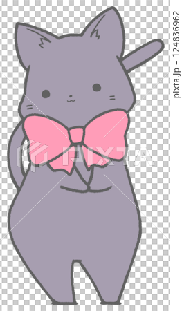 脖子上繫著紅色絲帶的黑貓 124836962