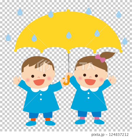 雨、雨傘和孩子 雨、雨傘和孩子 124837212