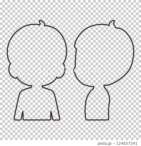 Boys upper body monochrome line drawing silhouette illustration set 124837241