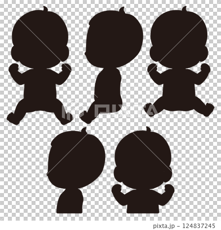 Baby full body monochrome silhouette illustration set 124837245