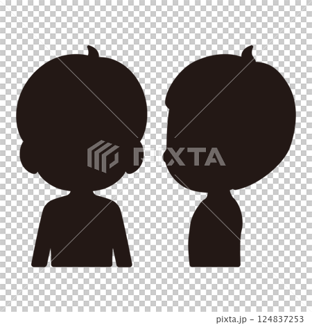 Boys upper body monochrome silhouette illustration set Boys upper body monochrome silhouette illustration set 124837253