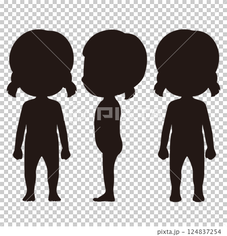 1 Set of girl's full body monochrome silhouette illustrations 1 Set of girl's full body monochrome silhouette illustrations 124837254