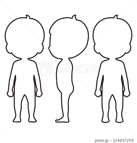 男児の全身線画シルエットイラストセット2 124837259