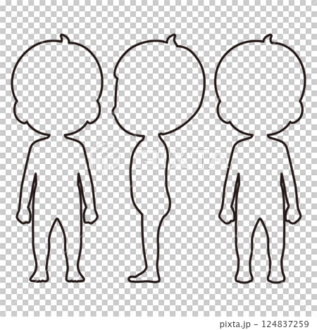 男児の全身線画シルエットイラストセット2 124837259