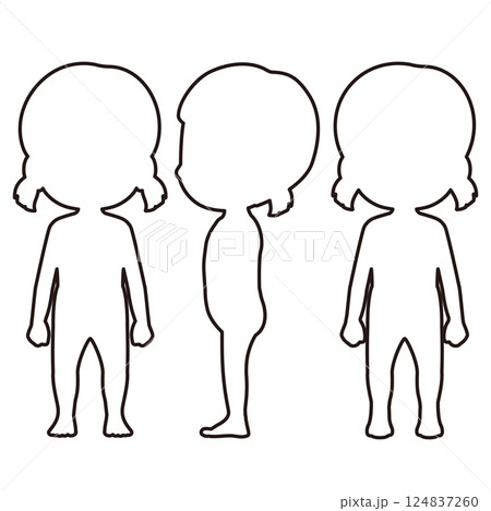 女児の全身線画シルエットイラストセット2 124837260