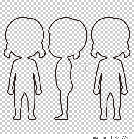 女児の全身線画シルエットイラストセット2 124837260