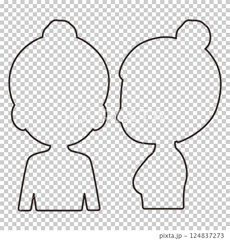 Female upper body monochrome line drawing silhouette illustration set Female upper body monochrome line drawing silhouette illustration set 124837273