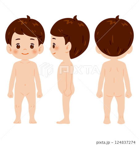 裸の男児全身イラストセット 裸の男児全身イラストセット 124837274