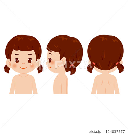 裸の女児上半身イラストセット 裸の女児上半身イラストセット 124837277