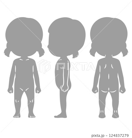 女児の全身シルエットイラストセット 女児の全身シルエットイラストセット 124837279
